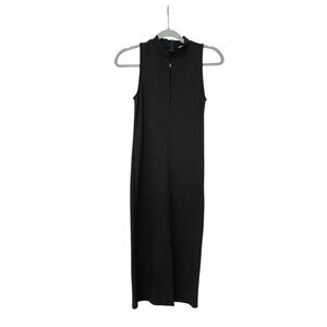 Black Midi Length dress mock neck, key hole, & slit Forever 21 Contemporary XS